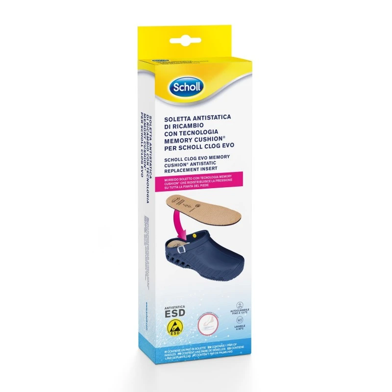 Scholl Clog Evo Taglia 42-43 Soletta Anatomica Antistatica Di Ricambio Con Tecnologia Memory Cushion 1 Scholl Clog Evo Taglia 42-43 Soletta Anatomica Antistatica Di Ricambio Con Tecnologia Memory Cushion